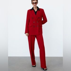 Zara Red Tailored Two-Piece Suit Set